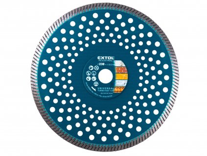 EXTOL INDUSTRIAL kotouč diamantový řezný, turbo Fast Cut, suché i mokré řezání, O 230x22,2x2,8mm