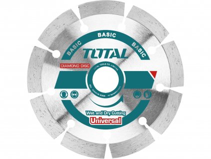 TOTAL Kotouč diamantový řezný, segmenový, suché i mokré řezání, 115x22,2mm