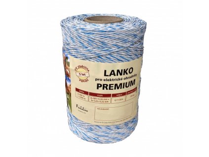 Lanko PREMIUM pro el. ohradník, 3x0,20 mm Niro + 3x0,25 mm CuSn, 500 m, bílo-modrá