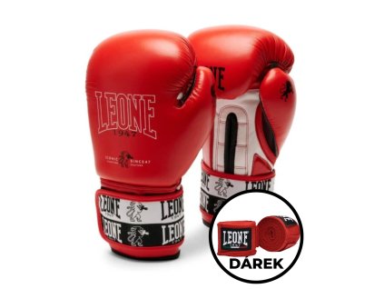 Leone ICONIC boxerské rukavice polokožené červené (Velikost 16 oz)