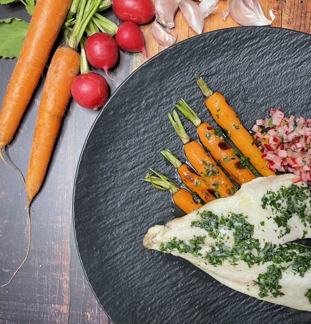 Sea Bass with Baby Carrots