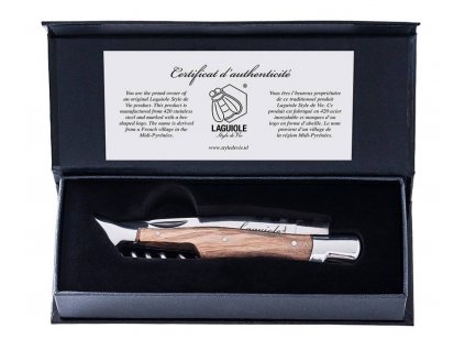 Kapesní nůž s vývrtkou - rukojeť z olivového dřeva - Luxury