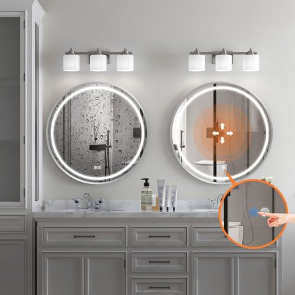 Zrcadlo ⌀80 cm s vyhříváním a regulovatelným LED osvětlením HOM-06507, broušená ocel