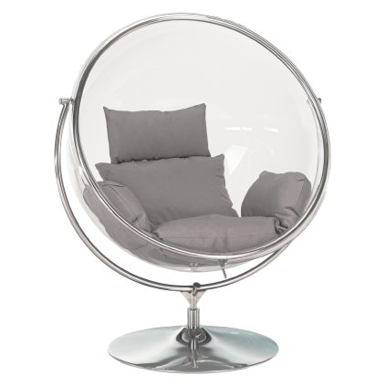 Závěsné křeslo se stojanem, transparentní/střírná/šedá, BUBBLE NEW TYP 2