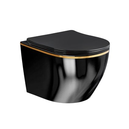 Závěsná WC mísa se SoftClose sedátkem HYD-5311, černá lesk/zlatý proužek