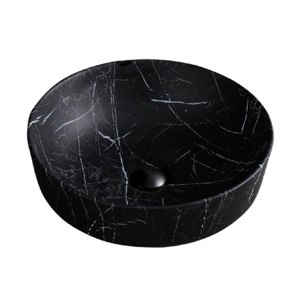 Keramické umyvadlo na desku HYD-FO-MTB-MAR5-415 ⌀ 41,5 cm, černý mramor