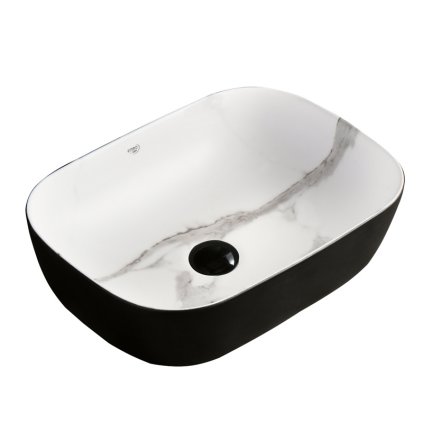 Keramické umyvadlo na desku HYD-NO-MTB-MAR1-605 60,5x42,5 cm, dekor mramoru/černá matná