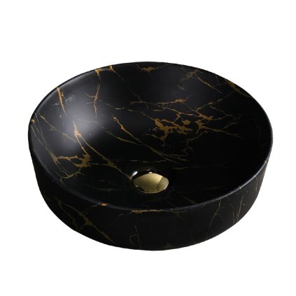 Keramické umyvadlo na desku HYD-FO-MTB-MAR3-415 ⌀ 41,5 cm, černý mramor