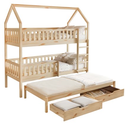 Montessori patrová postel s přistýlkou, přírodní, VENITA TYP 1