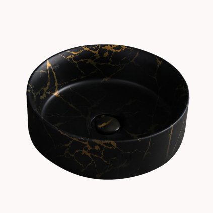 Keramické umyvadlo na desku HYD-LA-MTB-MAR3-360 ø36 cm, černý mramor