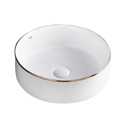 Keramické umyvadlo na desku HYD-LA-WH-GL-360 ø36 cm, bílé/zlatý lem