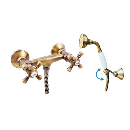 Sprchová baterie MORAVA RETRO se sprchovým setem - MK380.x/2SM, Stará mosaz (Bronz) (SLEZÁK RAV-Barva Stará mosaz, SLEZÁK RAV-Rozteč připojení (mm) 100)