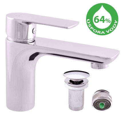 Umyvadlová baterie s výpustí VLTAVA ECO - VTE427.xK, Chrom (SLEZÁK RAV-Barva Chrom, SLEZÁK RAV-Připojovací hadičky - závit 3/8")