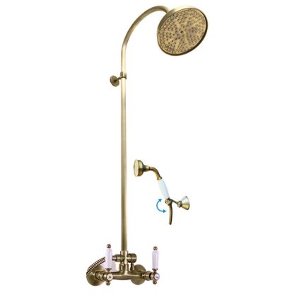 Sprchový komplet se směšovací baterií MORAVA RETRO - MK581.x/3SM, Stará mosaz (Bronz) (SLEZÁK RAV-Barva Stará mosaz, SLEZÁK RAV-Rozteč připojení (mm) 100)