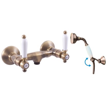Sprchová baterie MORAVA RETRO se sprchovým setem - MK580.x/2SM, Stará mosaz (Bronz) (SLEZÁK RAV-Barva Stará mosaz, SLEZÁK RAV-Rozteč připojení (mm) 100)