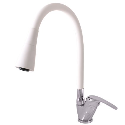 Dřezová baterie s flexibilním ramínkem SÁZAVA - SAx06.x/13CB, Bílá/chrom (SLEZÁK RAV-Barva Bílá/Chrom, SLEZÁK RAV-Připojovací hadičky - závit 3/8", SLEZÁK RAV-Typ ovládací páky Ovládací páka č.: 0 - (SA006.0/13CB))