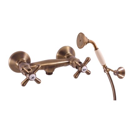 Sprchová baterie MORAVA RETRO se sprchovým setem - MK180.x/2SM, Stará mosaz (Bronz) (SLEZÁK RAV-Barva Stará mosaz, SLEZÁK RAV-Rozteč připojení (mm) 100)