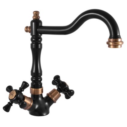 Dřezová baterie MORAVA RETRO - MK320.x/8CMATSM, Černá mat/stará mosaz (Bronz) (SLEZÁK RAV-Barva Černá mat/stará mosaz, SLEZÁK RAV-Připojovací hadičky - závit 1/2")