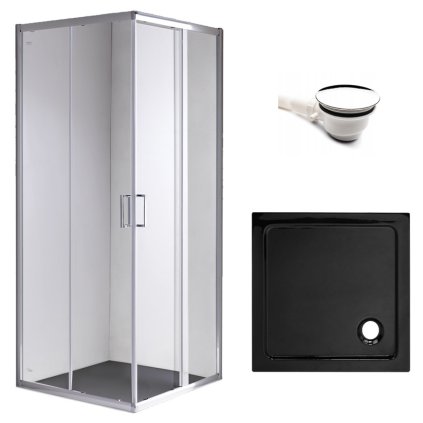 Čtvercový sprchový kout HYD-SK93D 70x70 chrom/transparent + vanička HYD-SSV-ST02C černá