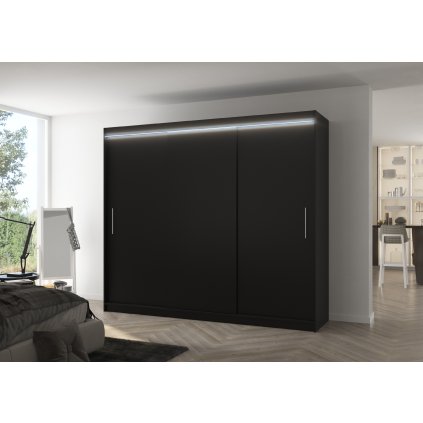 Šatní skříň posuvná s LED osvětlením ANTOS B 250 L, černá