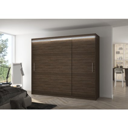 Šatní skříň posuvná s LED osvětlením ANTOS CH 250 L, choco