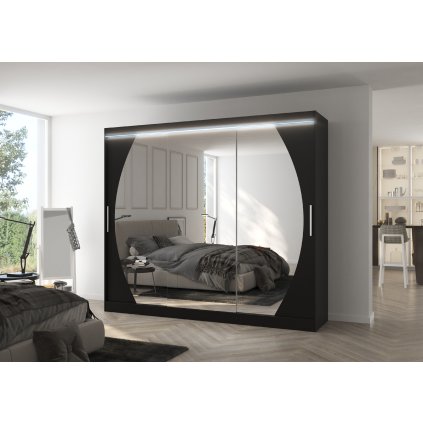 Šatní zrcadlová skříň posuvná s LED osvětlením CAMBE B 250 L, černá