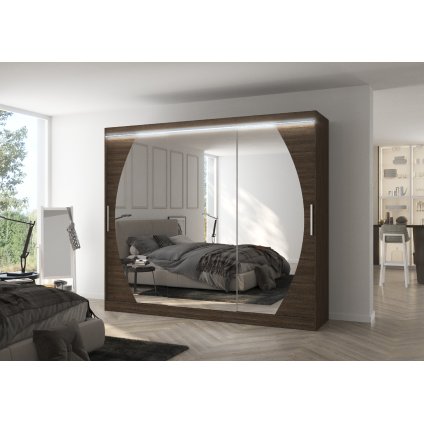Šatní zrcadlová skříň posuvná s LED osvětlením CAMBE CH 250 L, choco