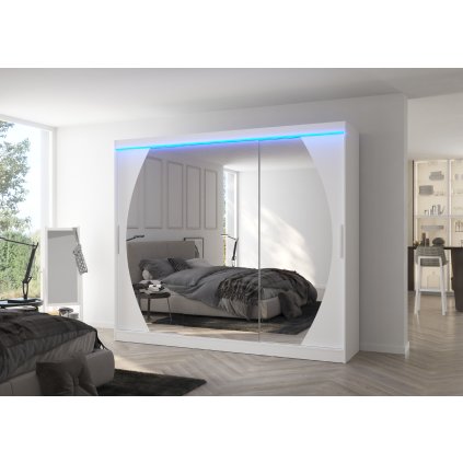 Šatní zrcadlová skříň posuvná s LED osvětlením CAMBE W 250 L, bílá