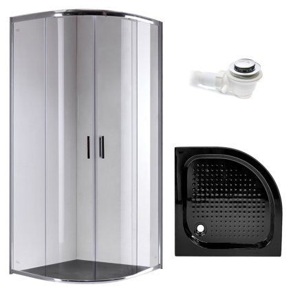 Čtvrtkruhový sprchový kout HYD-RK94A 80x80 cm chrom/transparent + vanička HYD-RSV-SXL01A černá