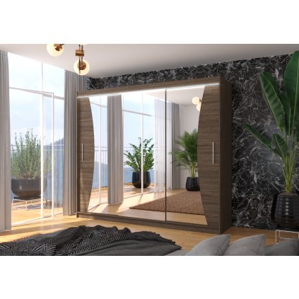 Šatní zrcadlová skříň posuvná s LED osvětlením DIEGO CH 250 L, choco
