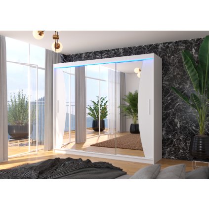 Šatní zrcadlová skříň posuvná s LED osvětlením DIEGO W 250 L, bílá