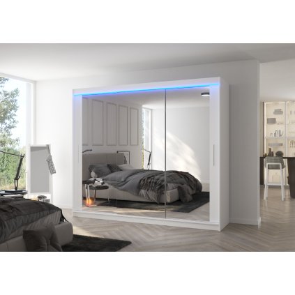 Šatní zrcadlová skříň posuvná s LED osvětlením CHESTER W 250 L, bílá