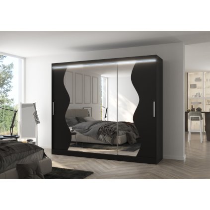 Šatní zrcadlová skříň posuvná s LED osvětlením SHARON B 250 L, černá