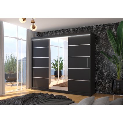 Šatní zrcadlová skříň posuvná s LED osvětlením SALTO B 250 L, černá