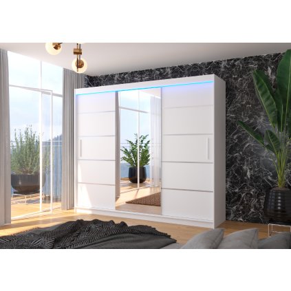 Šatní zrcadlová skříň posuvná s LED osvětlením SALTO W 250 L, bílá