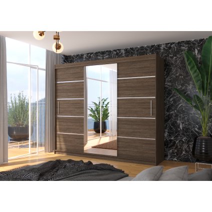 Šatní zrcadlová skříň posuvná SALTO CH 250, choco