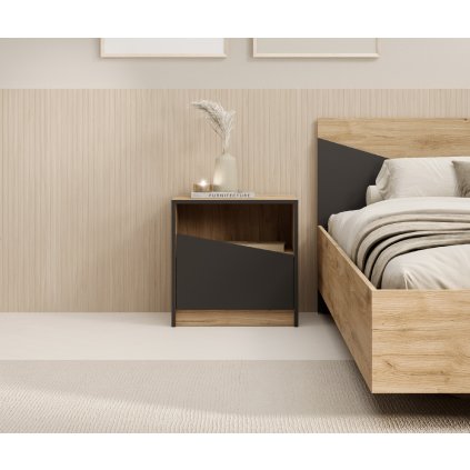 Noční stolek ATSON OB, černá/dub