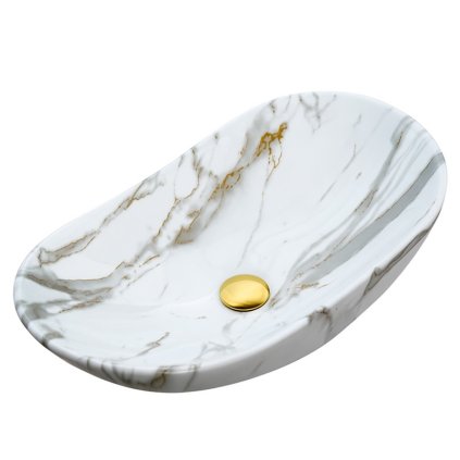 Keramické umyvadlo na desku HYD-LI-MAR1-625 62,5x36 cm, bílý mramor
