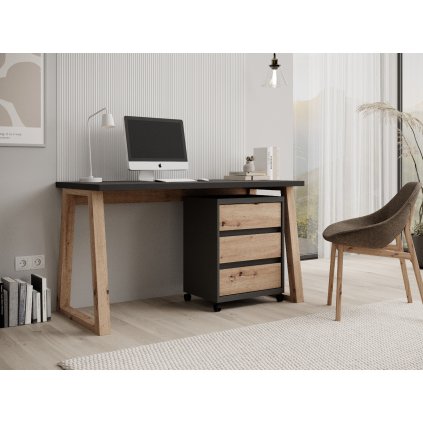 PC stůl s kontejnerem IWO I G-ART, grafit/dub artisan
