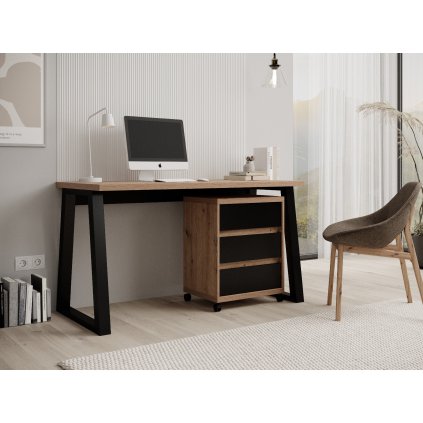 PC stůl s kontejnerem IWO I ART-B, dub artisan/černá