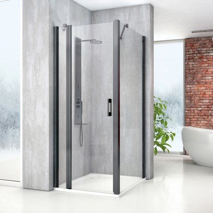 Čtvercový nebo obdélníkový sprchový kout MI PIF+MI FXP (ROTH-Varianta šířka dveří: 100 cm, šířka pevné stěny 90 cm, orientace: Uni - (MI PIF/1000+MI FXP/900 NPE), ROTH-Profily profily: černá (elox), výplň: transparent)