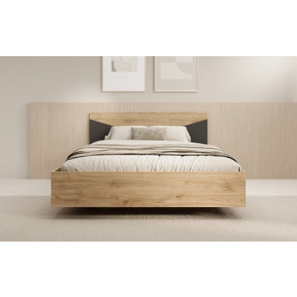 Manželská postel 160x200 Atson OB, dub/černá
