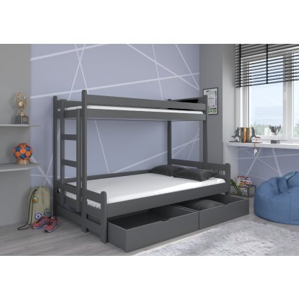 Patrová postel BENITO, CH-Ben-GRAP-90+M-E2063, 200x90 cm s matrací, grafit