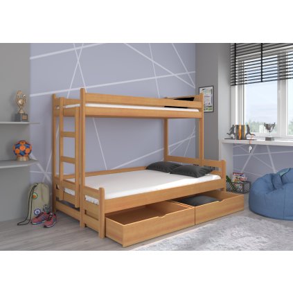 Patrová postel BENITO, CH-Ben-Bee-90+M-E2061, 200x90 cm s matrací, buk