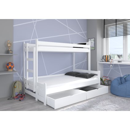 Patrová postel BENITO, CH-Ben-W-90+M-E2060, 200x90 cm s matrací, bílá