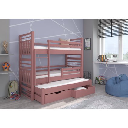 Rozkládací patrová postel HIPPO, CH-Hip-P-208-E1916, 200x90 cm, růžová