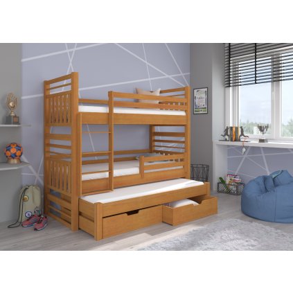 Rozkládací patrová postel HIPPO, CH-Hip-Al-208+M-E1906, 200x90 cm s matrací, olše