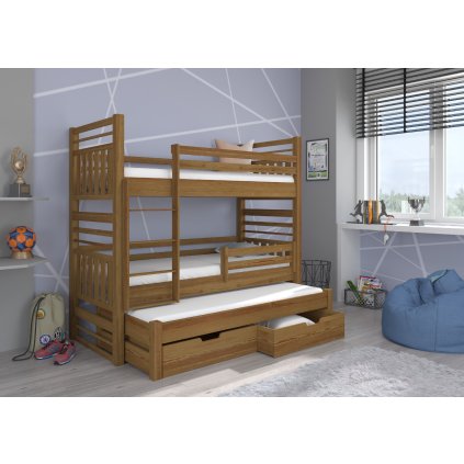 Rozkládací patrová postel HIPPO, CH-Hip-Oak-208+M-E1904, 200x90 cm s matrací, tmavý dub