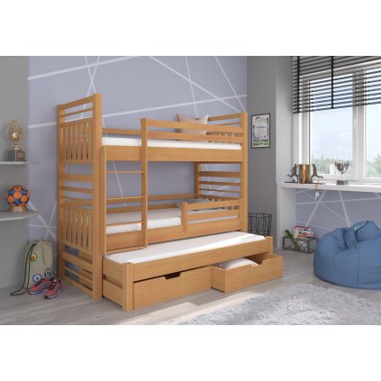 Rozkládací patrová postel HIPPO, CH-Hip-Bee-208+M-E1903, 200x90 cm s matrací, buk