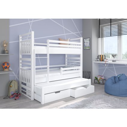 Rozkládací patrová postel HIPPO, CH-Hip-W-208+M-E1900, 200x90 cm s matrací, bílá